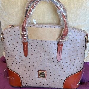 Dooney & Bourke Light Taupe and Carmel Ostrich Satchel